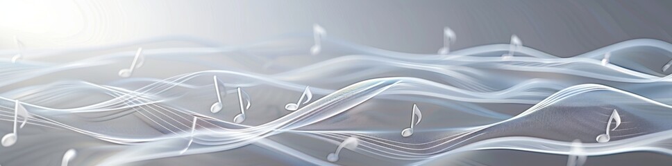 Abstract background with musical notes and white space for text, banner design in grey color