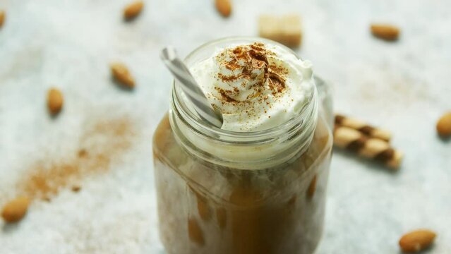 Iced Coffee with Whipped Cream and Cinnamon Topping