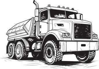 Dump Truck Sketch: Sketch Icon Graphics of Dump Truck SketchArt Haulage: Vector Logo Design with Dump Truck Sketch