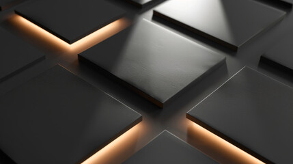 Cool light casting soft glows on a sleek, geometric metal backlit neon glow structure.