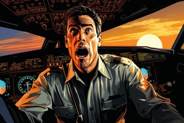 A pilot's disbelief as they see a ghostly figure materialize in the cockpit during a red-eye flight - obrazy, fototapety, plakaty
