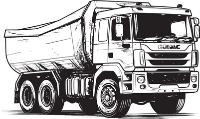 Sketchy Freight: Dump Truck Sketch Emblem Dump Truck Express: Vector Logo with Sketch