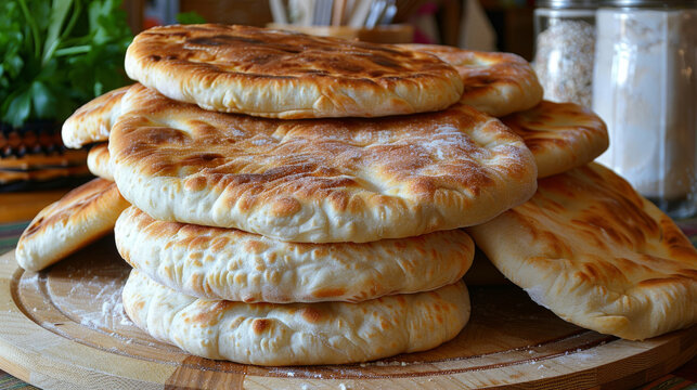 Traditional bulgarian bread pies on a wooden board