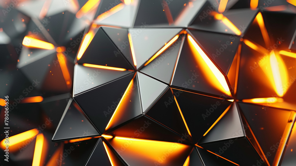 Canvas Prints Angular facets with orange highlights in a dark, modern setting.