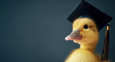 Duckling graduate, smart and cute with academic cap, back to school concept