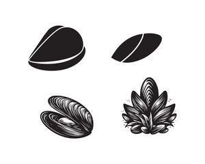 mussel silhouette vector icon graphic logo design - obrazy, fototapety, plakaty