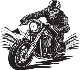 Skull Surge: Vector Logo Design for the Powerhouse Skull Biker Death Ride: Skull Motorbike Rider Icon on the Edge