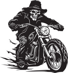 Death Ride: Skull Motorbike Rider Icon on the Edge Grim Reaper's Roar: Vector Logo of the Fierce Skull Biker