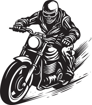 Skull Surge: Vector Logo Design for the Powerhouse Skull Biker Death Ride: Skull Motorbike Rider Icon on the Edge