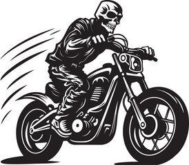 Hell's Roar: Vector Logo Design with Skull Biker Dark Rider Insignia: Skull Motorbike Rider Icon Graphics