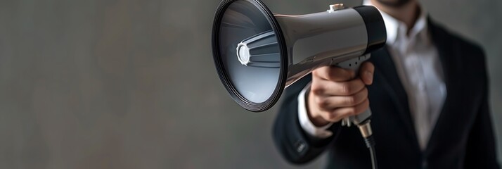 Corporate Leader with Megaphone, Symbol of Vocal Advocacy