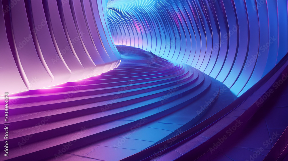 Poster futuristic neon tunnel with curved lines