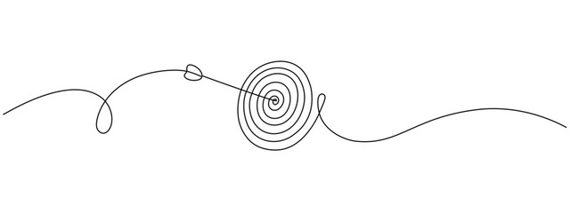 Continuous drawing of a single editable target line in the center with an arrow. Concept for the business of hitting the target. Vector illustration