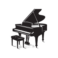 Symphony of Keys: Dynamic Piano Silhouette, Resonating in Perfect Harmony, Piano Illustration - Minimallest Piano Vector  © Vista