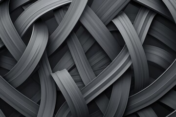 Dark gray background with interwoven ribbons of metal, creating an abstract and dynamic pattern that symbolizes the complexity and interconnectedness