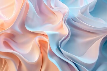 Obraz premium Abstract background with wavy pastel shapes, light blue and peach colors, elegant cloth texture