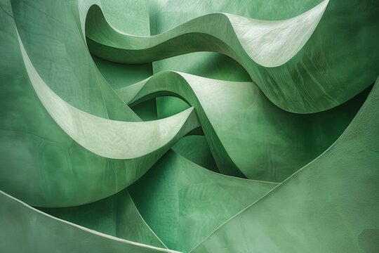 Abstract green shapes and curves in an architectural setting, symbolizing creativity and innovation