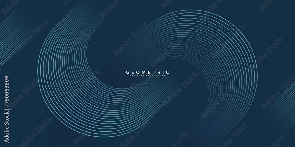 Wall mural dark blue abstract background with glowing geometric lines. modern shiny blue rounded square lines p
