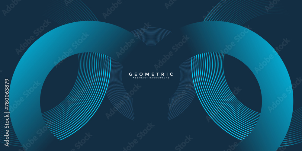 Wall mural dark blue abstract background with glowing geometric lines. modern shiny blue rounded square lines p