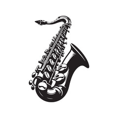 Melody in Motion: Vibrant Saxophone Silhouette, Animated through Detailed Illustration and Vectorized Rendering, Saxophone Illustration - Minimallest Saxophone Vector