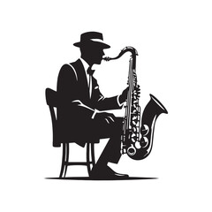 Naklejka premium Harmonious Elegance: Refined Saxophone Silhouette, Exquisitely Captured in Illustration and Vector, Saxophone Illustration - Minimallest Saxophone Vector 