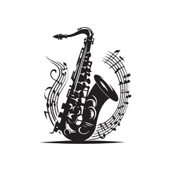 Musical Reverie: Intricate Saxophone Silhouette, Brought to Life in Illustration and Minimal Vector Rendering, Saxophone Illustration - Minimallest Saxophone Vector
