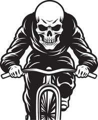 Grim Reaper's Glide: Skull Riding Bicycle Emblem GhostBiker: Skull on Bicycle Icon Design