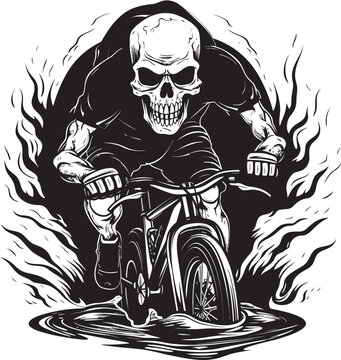 Skull Cruiser: Iconic Bicycle Rider Skull Graphics BoneBiker: Skull Riding Bicycle Icon Design
