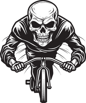 SkullCycle: Vector Logo Design for Biking Enthusiasts BoneRider: Iconic Skull on Bicycle Icon Graphics