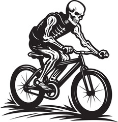 BoneRider: Iconic Skull on Bicycle Icon Graphics Grim Reaper's Glide: Skull Riding Bicycle Emblem