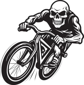 Reaper Ride: Skull on Bicycle Icon Emblem Ghostly Glide: Vector Logo Design for Spooky Cyclists