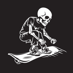 Ghost Rider: Skull Skateboarding Icon Design Skeleton Skater: Vector Logo Design for Skating Enthusiasts