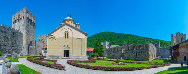 Manasija monastery in Serbia during a sunny day