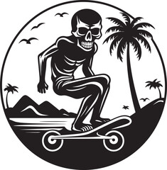 Skull Shredder: Vector Logo Design for Skateboard Enthusiasts BoneBoarder: Iconic Skull Riding Skateboard Graphics