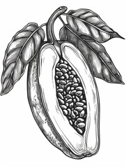 Detailed hand-drawn papaya fruit sketch on white background. illustration for design, packaging, menu, recipe, print, textile, card, sticker, tattoo, coloring book t-shirt design.