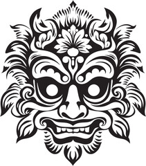 Cultural Artifact: Traditional Balinese Mask Icon Sacred Symmetry: Bali Mask Vector Logo Design