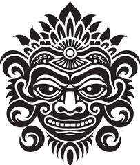 Ethereal Elegance: Traditional Balinese Mask Icon Sacred Symbols: Vector Bali Mask Emblem Graphics