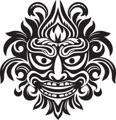 Spiritual Symbols: Traditional Balinese Mask Icon Island Adornments: Vector Bali Mask Emblem