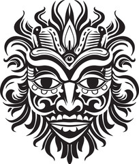 Timeless Totems: Traditional Balinese Mask Emblem Serene Symmetry: Vector Bali Mask Icon Design