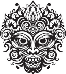 Island Icons: Bali Mask Vector Icon Graphics Timeless Totems: Traditional Balinese Mask Emblem