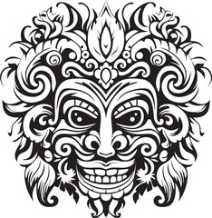 Mystical Majesty: Traditional Mask Logo Design Cultural Essence: Bali Mask Vector Icon Graphics