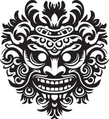 Tribal Tradition: Traditional Balinese Mask Emblem Enigmatic Elements: Vector Bali Mask Icon Design