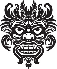 Ethereal Elegance: Traditional Balinese Mask Emblem Island Essence: Vector Bali Mask Icon Design