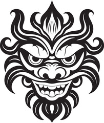 Ancient Avatars: Vector Bali Mask Emblem Sacred Symmetry: Traditional Mask Logo Design