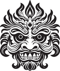 Island Spirit: Traditional Balinese Mask Icon Ancient Adornments: Vector Bali Mask Emblem