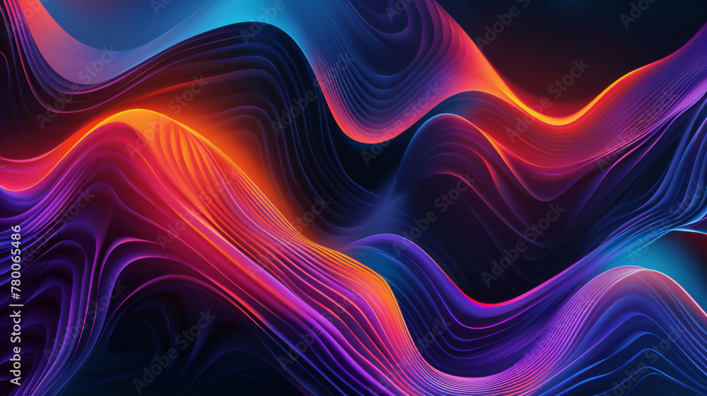 Poster Dynamic and colorful abstract background with flowing wave patterns in vivid hues