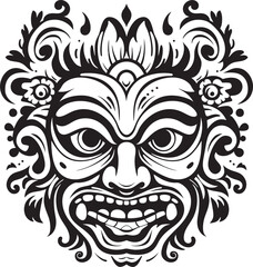 Island Intrigue: Balinese Mask Icon Design Spiritual Serenity: Bali Mask Emblem Graphics