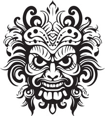 Cultural Carvings: Balinese Mask Icon Design Serene Splendor: Bali Mask Emblem Graphics