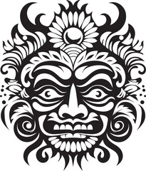 Mystical Visage: Bali Mask Emblem Graphics Sacred Symmetry: Traditional Mask Vector Icon