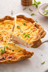 Salmon and cheese quiche freshly baked for breakfast